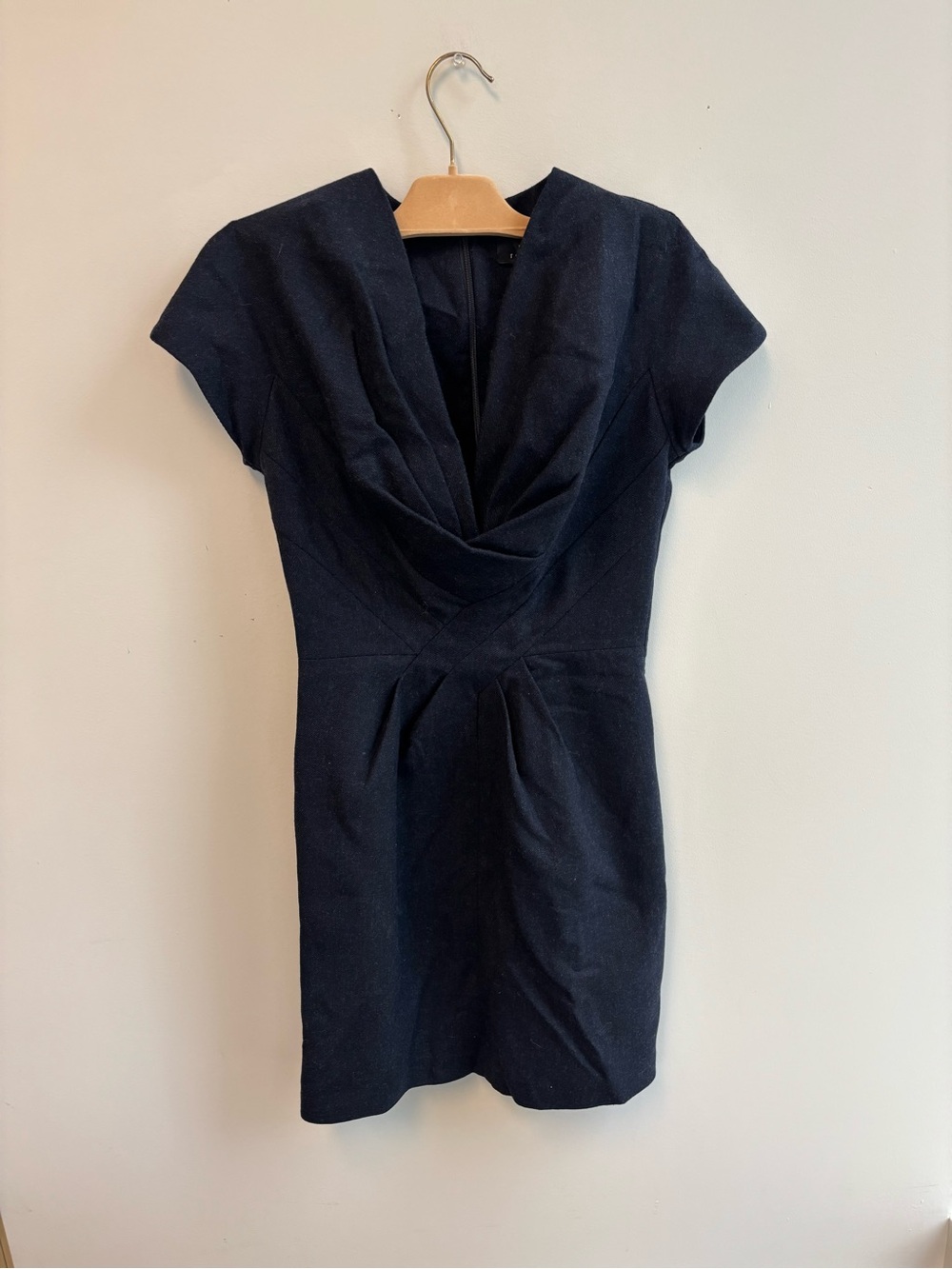 Robert Rodriguez Wool Navy Cowl Neck Dress - Classic Short Sleeve Sheath